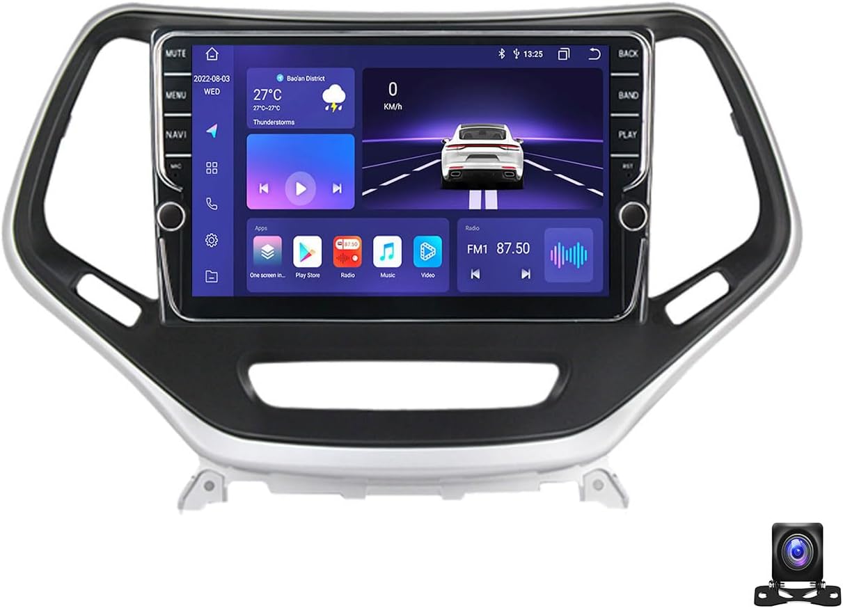 Double Din Car Stereo Bluetooth MP5 Player with Carplay/Auto, 9 Inch Touchscreen Radio Receiver with AHD Backup Camera, Compatible with Jeep Cherokee 5 KL 2014~2018 Support 4G/SWC/DSP,K600S