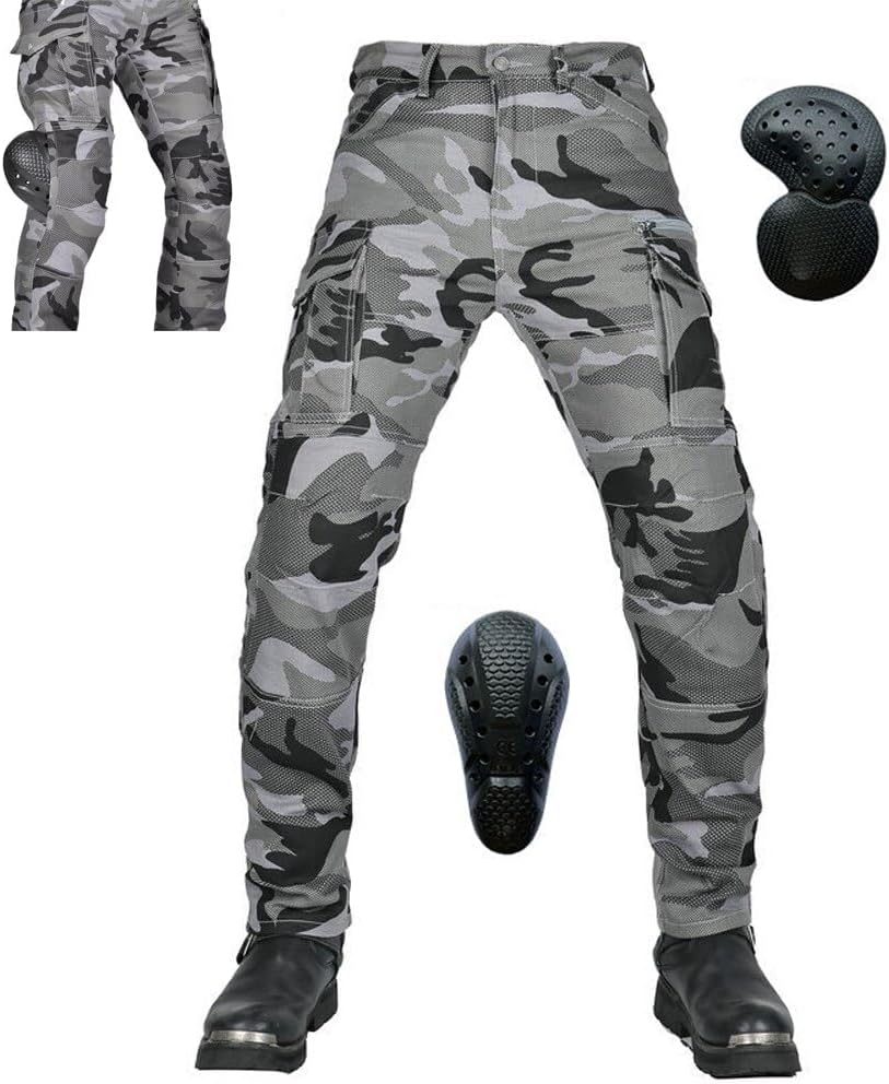 Men Motorcycle Riding Protective Pants with 4 X CE Armor Camouflage Multi-Pocket Cargo Pant Motocross Racing Trousers