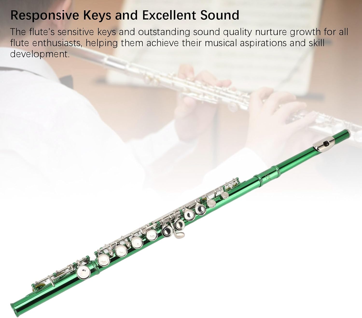 C Flute 16 Key Set for Beginners and Students White Copper Flute with Portable Bag and Cleaning Tools for Learning