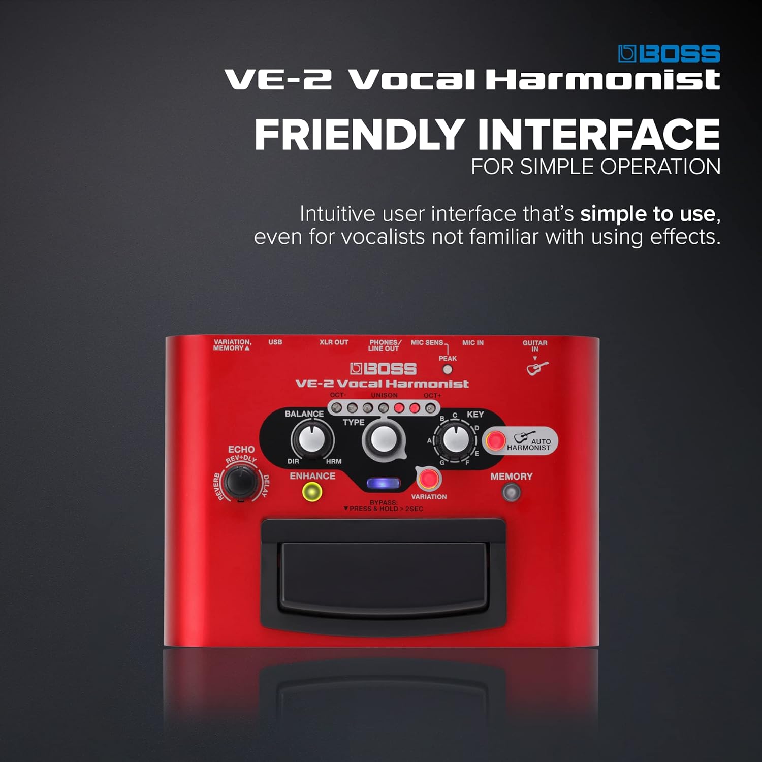 BOSS VE-2 Vocal Echo Pedal for Singing Guitarists | Real-Time Vocal Harmonies and Effects | Create Harmonies with Manual Key Selection | Connect Guitar for Auto Harmony Function | 24 Harmony Types