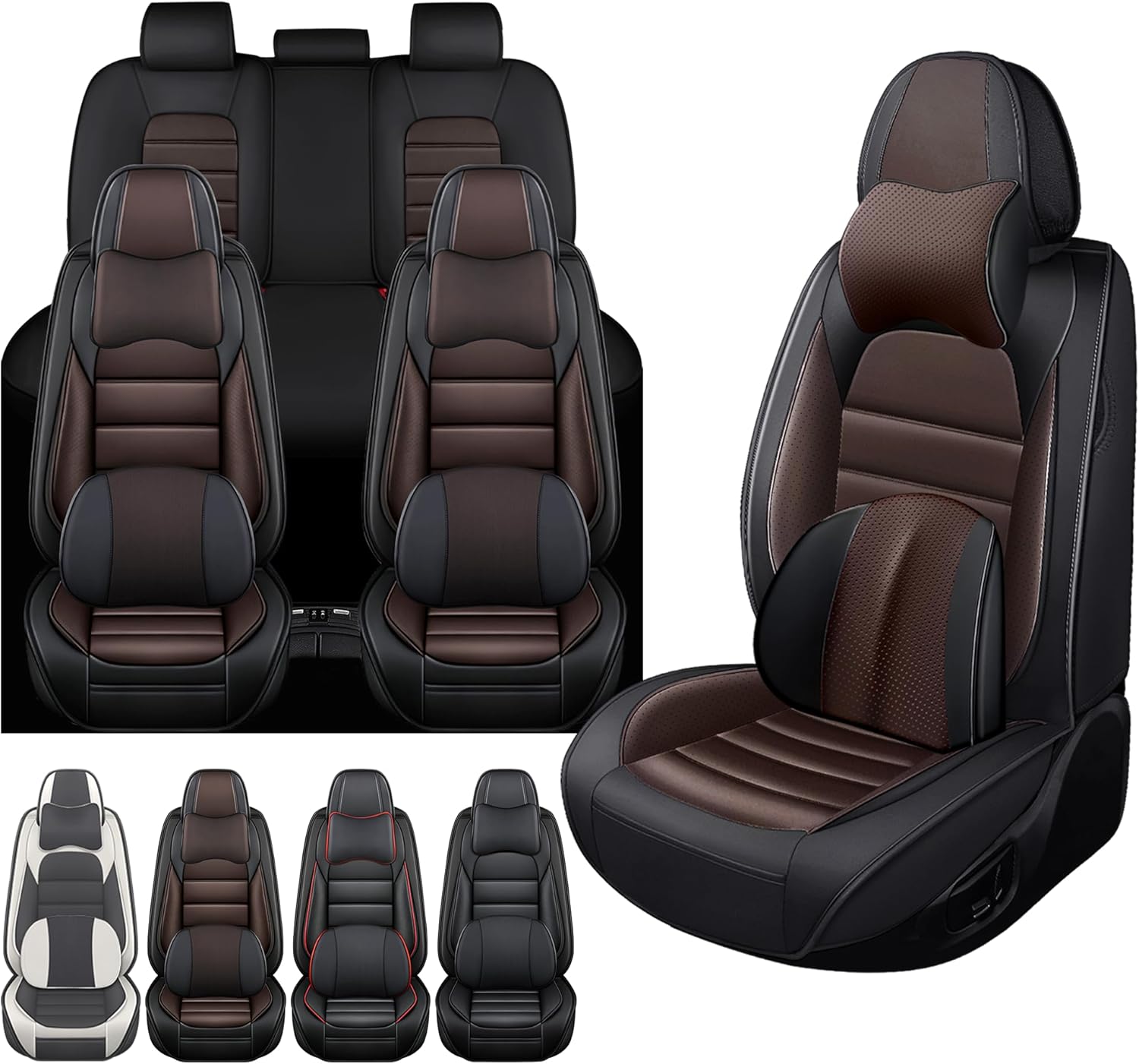 Car Seat Cover Fit for Chevy Silverado 2008-2024 Waterproof Seat Covers,Nappa Faux Leather Breathable and Comfortable,Car Seat Protector Car Interior Accessories (Full Set) Coffee&Black