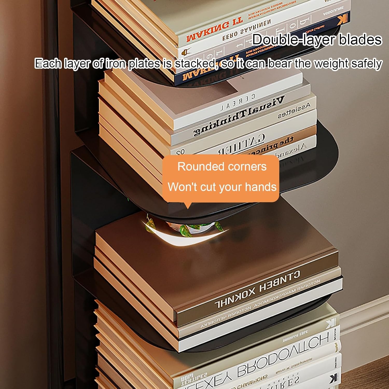 Floor-Standing Vertical Invisible Bookshelf, Corner Bookcase 6/8 Layers, Spine Storage Rack, Modern Freestanding Display Shelves, Suitable for Living Room, Study(White,136cm/53.5in)