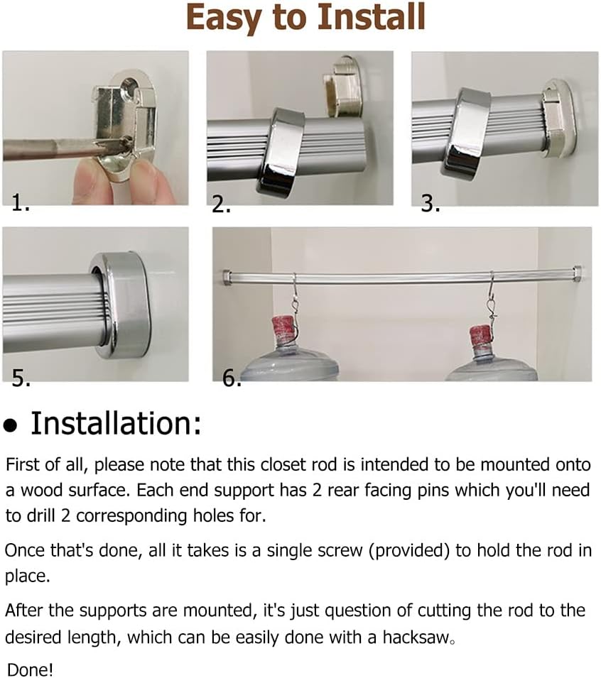 ZAQYCM 2.6mm Thick Heavy Duty Closet Pole Gold, Wardrobe Hanger Bar Kits Wall Mount, Commercial Valet Rod for Retail Store, Hotel Restaurant, Boutique and Bay Window (Size : Closet Width 32