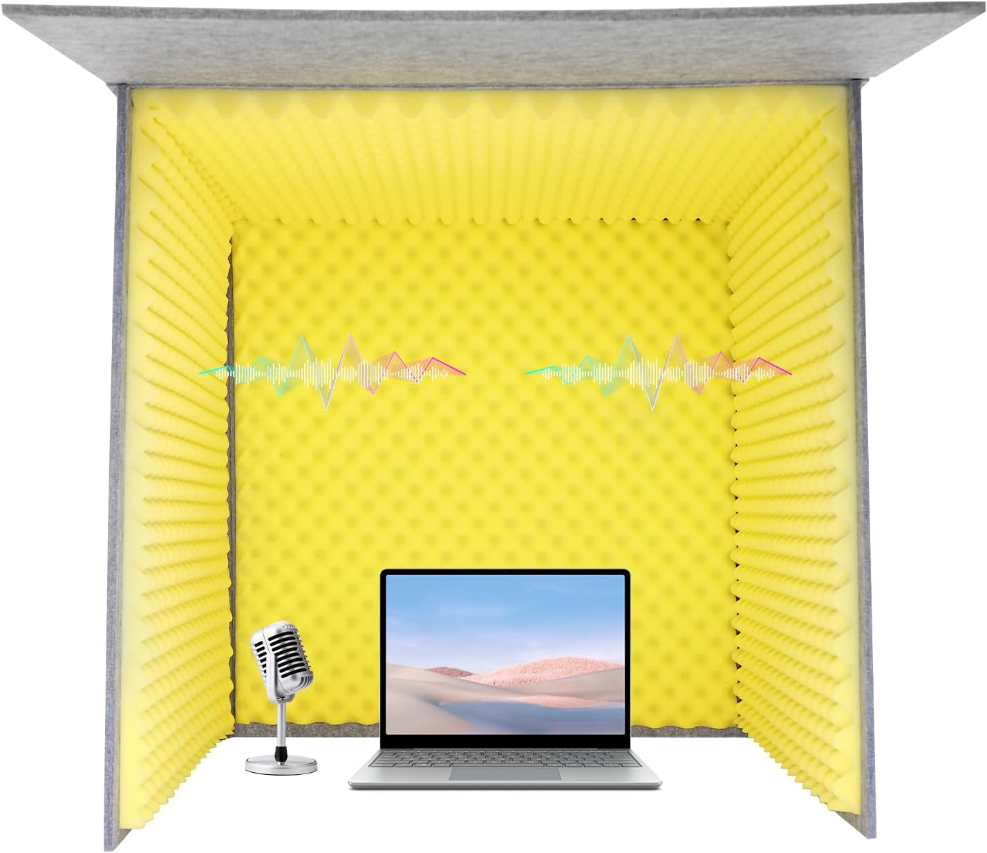 Desktop Soundproof Cover, Foldable Vocal sound absorbing shield, Isolation Booth for Voice Recording, Video Conferencing, Live Commentary, Musical Instrument Practice (Yellow+Gray)