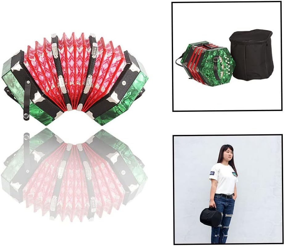 Concertina Accordion Acordeon Acordion Accordion Instrument Anglo-style concertina 20-Button 40-Reed Anglo Style with Carrying Bag Red Pine (Green)