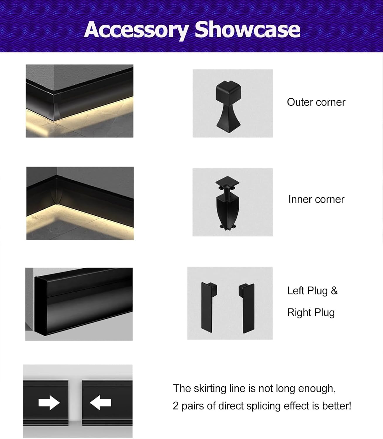 Aluminum Channel Baseboard 2.5 M Length 12 CM Height Aluminum Channel Baseboard for Wall Corner, Wall Mount LED Channel with Cover, Aluminum Channel System for Bedroom Kitchen Home Theater