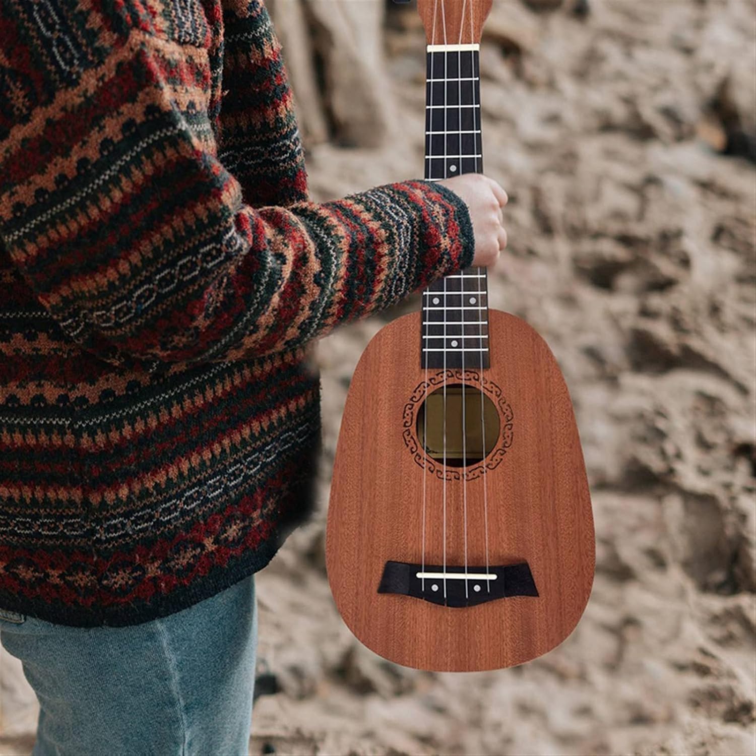 Ukulele 21inch 4 Strings Pineapple Style Mahogany Hawaii Ukulele Electric Bass Guitar for Guitarra Musical Instruments Music Lovers