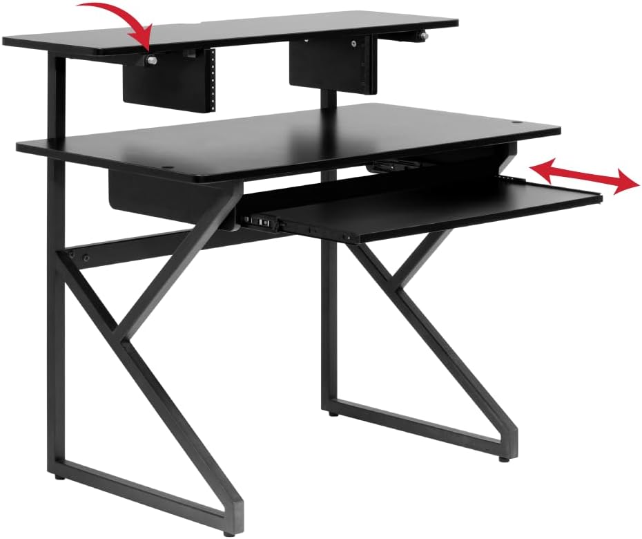 Gator Frameworks Content Creator Series Studio Desk Workstation with (3U) Rack Shelf and Sliding Keyboard Tray, Black Finish (GFW-DESK-MAIN)