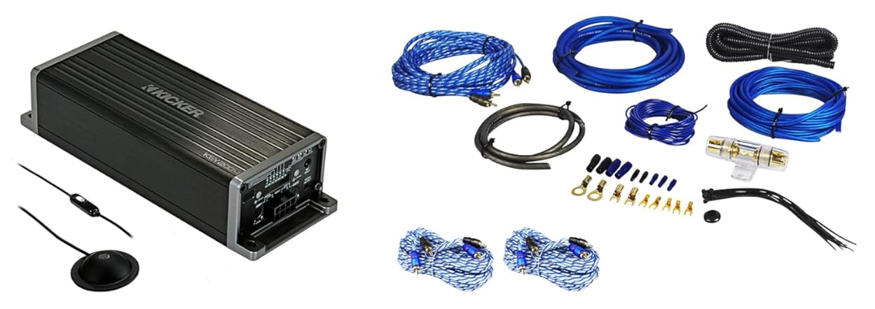 Kicker KEY2004 200w 4-Channel Amplifier w/Auto-EQ/Processor Smart Amp 47KEY2004 Bundle with Rockville RTR172 Twisted Pair RCA Cable and RWK81 8 Gauge Amp Installation Kit