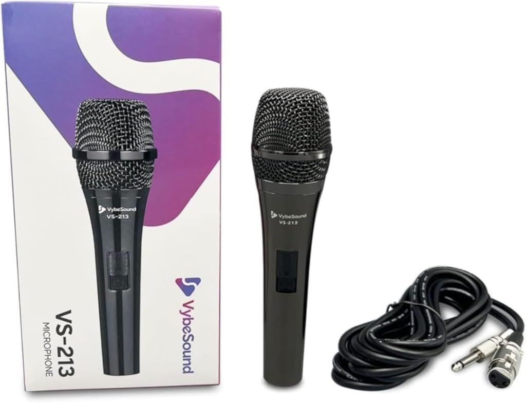 VS-213 Professional Dynamic Vocal Microphone 13ft XLR Cable, On/Off Switch, Noise-Canceling Mic for Karaoke, Singing, Podcasting, Live Stage, and Studio Recording