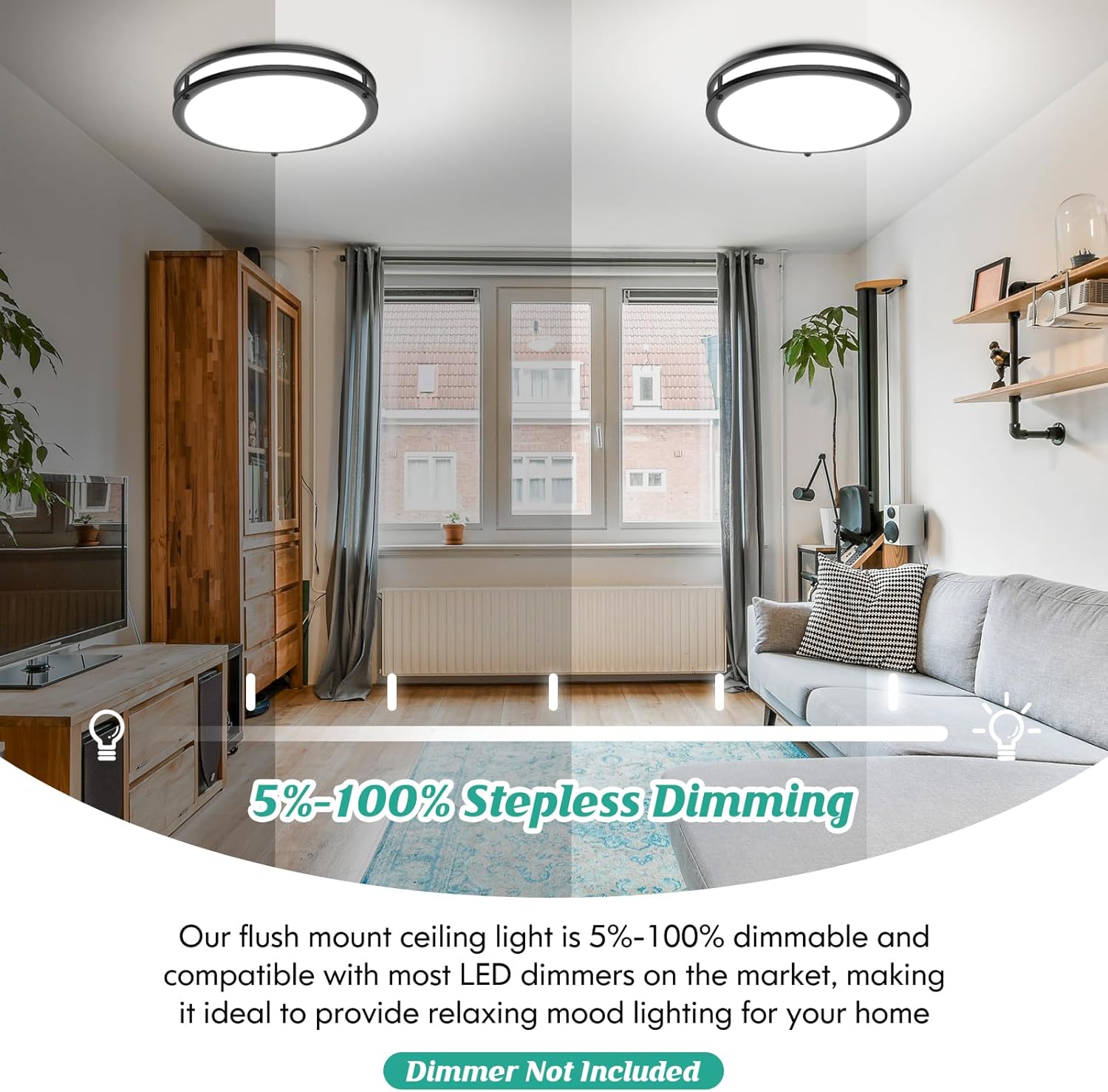 LED Flush Mount Ceiling Light Fixture, 18 Inch Dimmable 5CCT Selectable 2700K Warm White-6500K Super Bright Daylight White, 50W 6000LM Round Black Ceiling Lamps for Living Room Bedroom Kitchen, 1 Pack