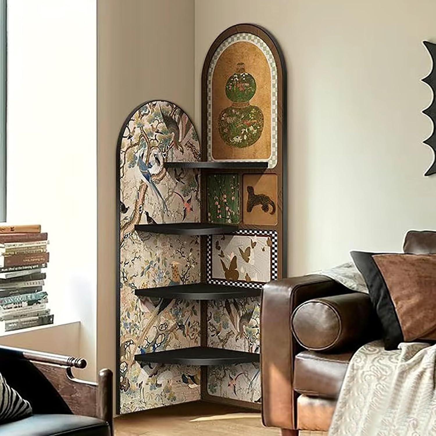 4 Tier Corner Bookshelf Etagere Bookcase, Decorative Storage Freestanding Display Shelf Stand, Floor Standing Rack, for Home Office, Living Room, Bedroom(Black 2,40cm/15.7in)