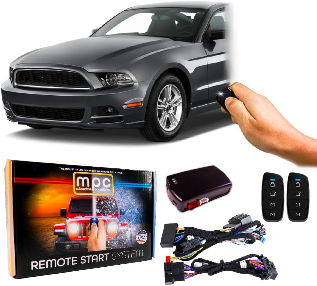 MPC Complete 4-Button Remote Start Kit Compatible with 2010-2014 Ford Mustang - T-Harness - Includes (2) 4-Button Extended Range Remotes - Up to 3,000 ft - Firmware Preloaded - USA Tech Support