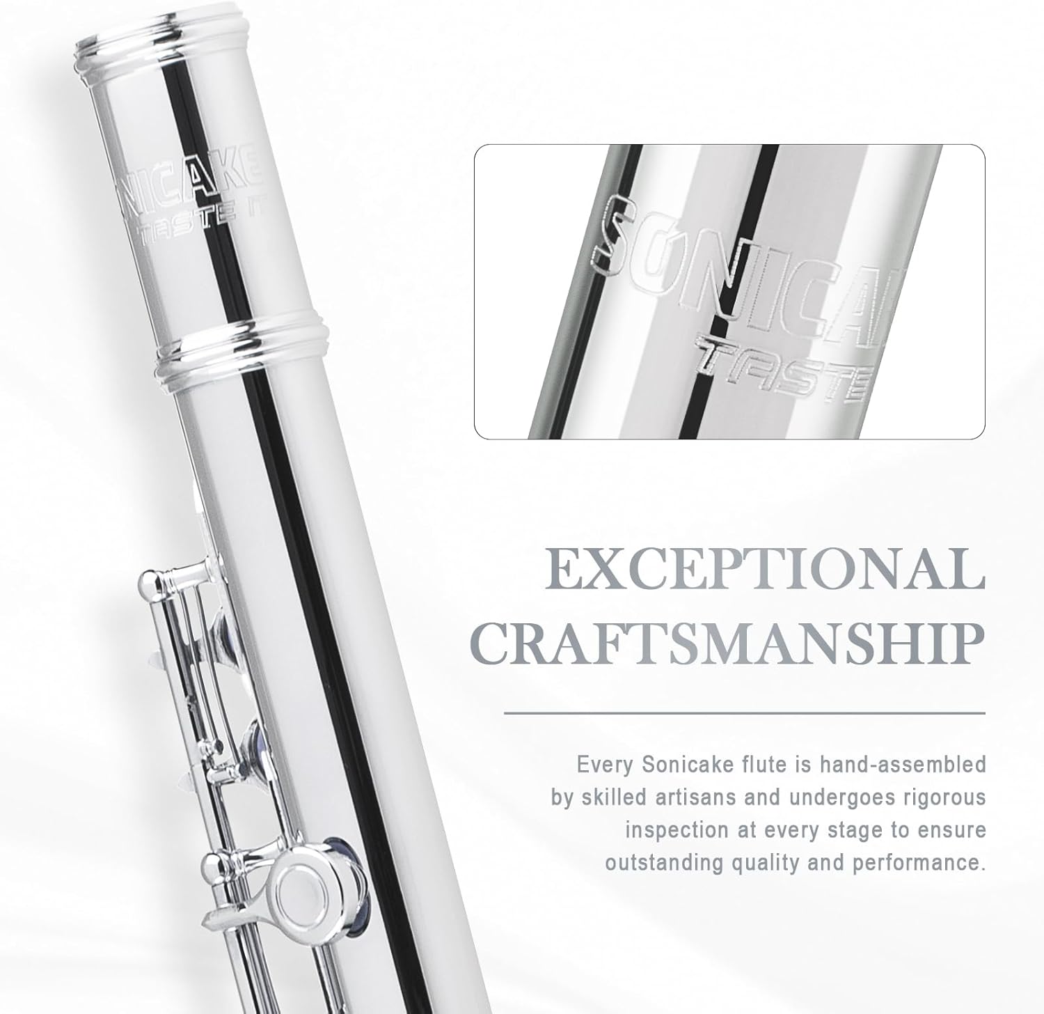 SONICAKE Nickel-plated C Flutes, Closed Hole 16Keys Flute for Beginner Student, Flute Instrument with Cleaning Kit, Carrying Case, Gloves, Tuning Rod, QFL-01