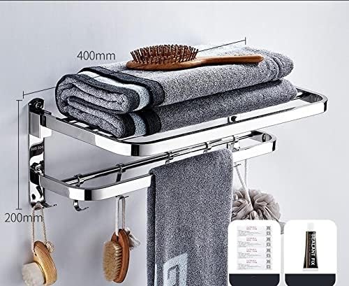 Shower Shelves Towel Rack Towel Shelf, Double Tier Towel Rail with Hooks Bathing Accessories (Color : 40 cm)