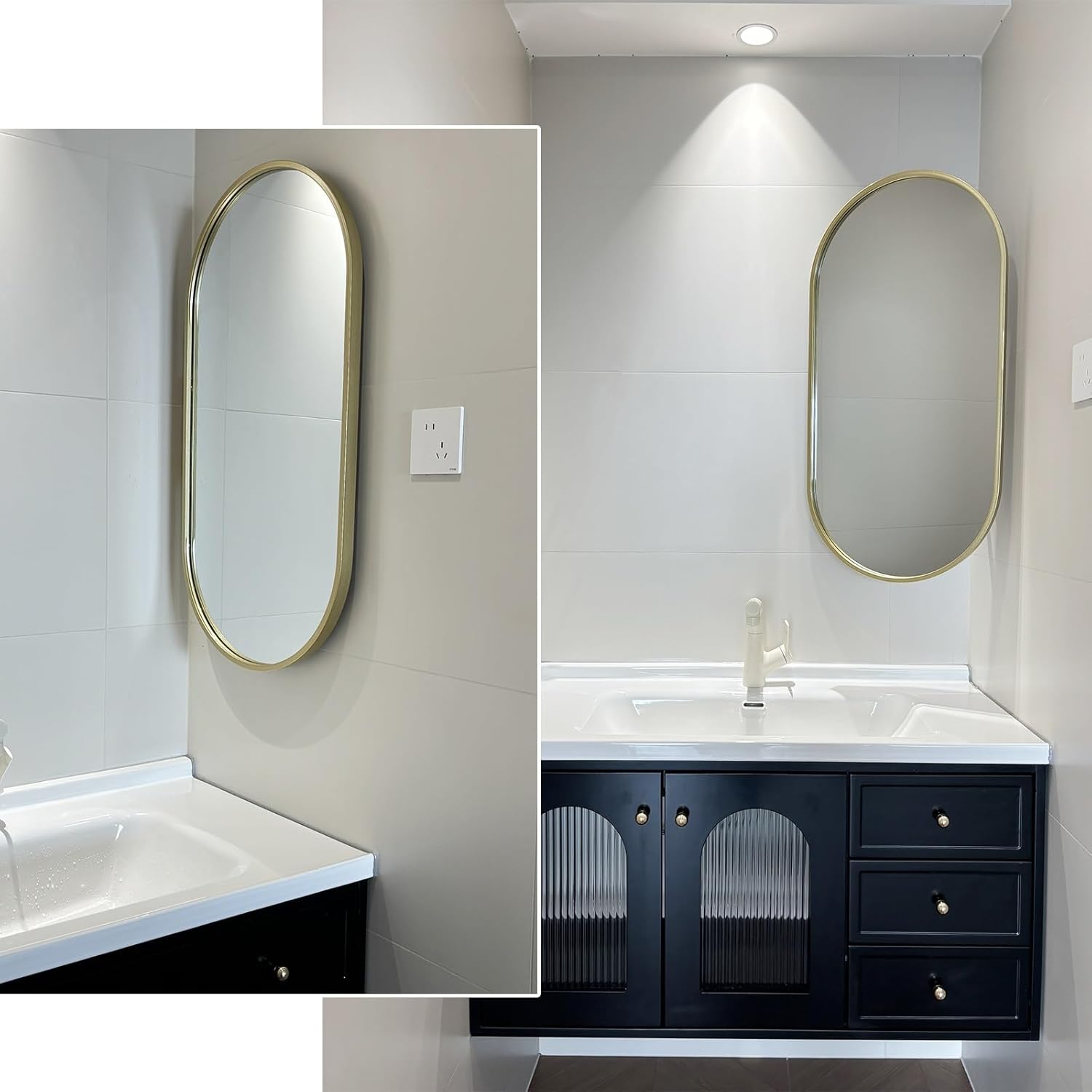 Jcgly Wall Mount Corner Mirror, Oval Bathroom Pivot Mirror, Wall Mirror with Extendable Arm and Metal Frame, Rotating Tilting Mirror, Vertical & Horizontal(Gold,16