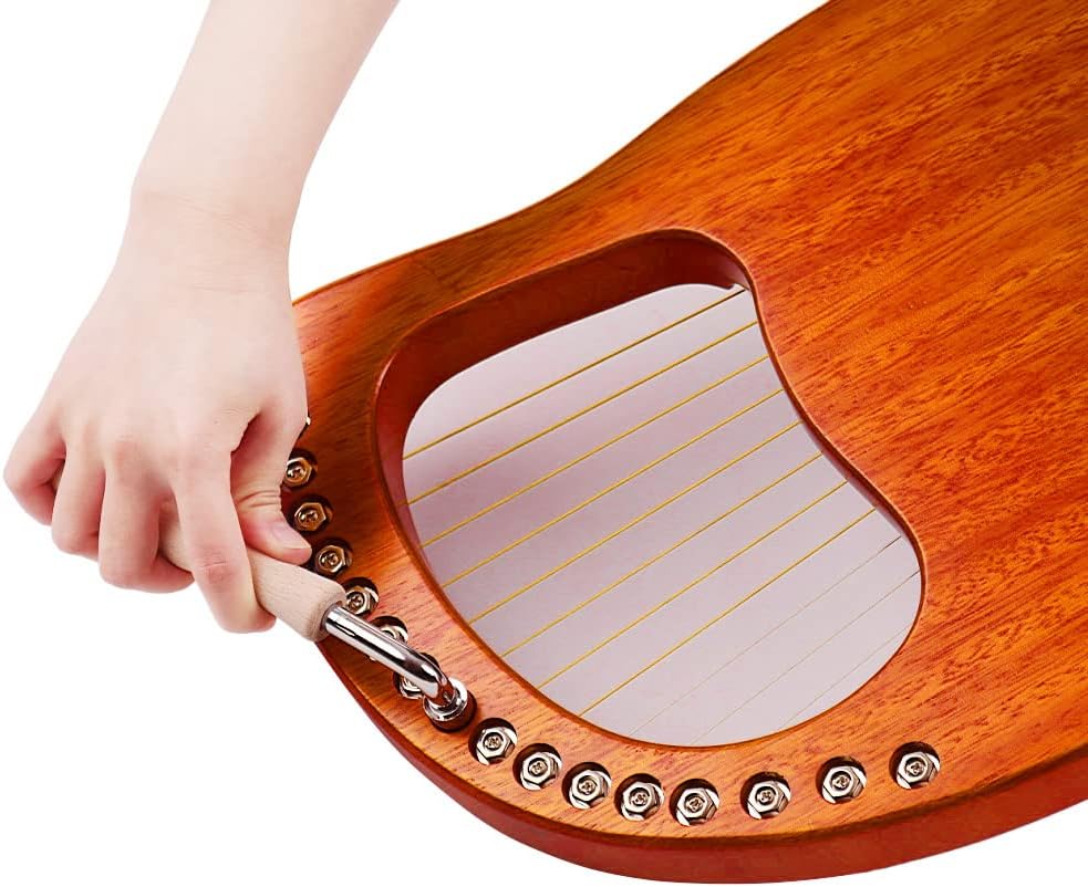 Walter.t 16-String Wooden Lyre Harp Metal Strings Mahogany Solid Wood String Instrument with Carry Bag Tuning Wrench Cleaning Cloth Strings WH16 with Carry Bag