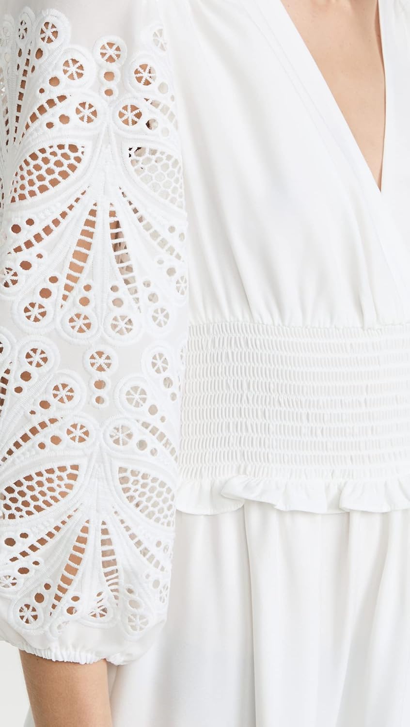 Shoshanna Women's Ari V-Neck Puff Sleeve Midi Dress