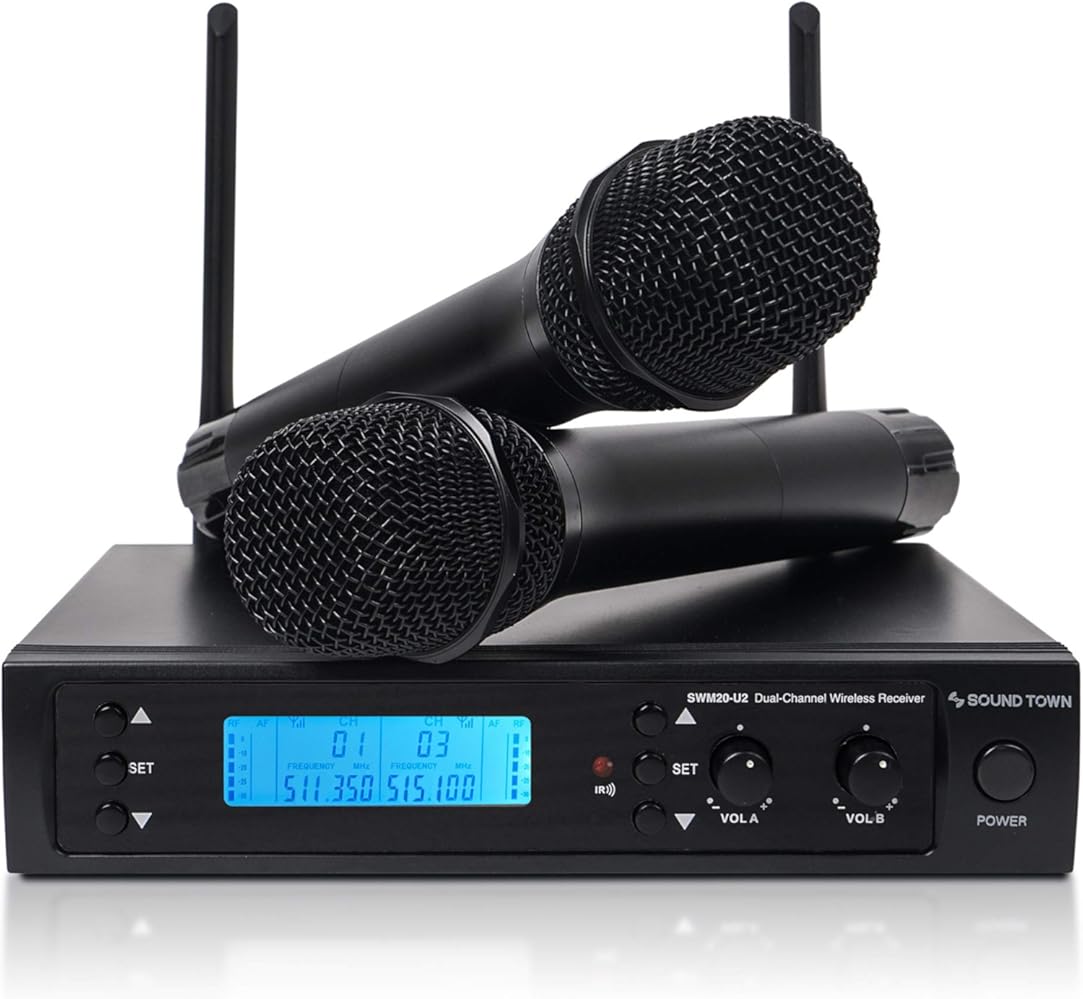 Sound Town 200-Channel Professional UHF Wireless Microphone System with 2 Handheld Microphones, for Church, Business Meeting, Outdoor Wedding and Karaoke