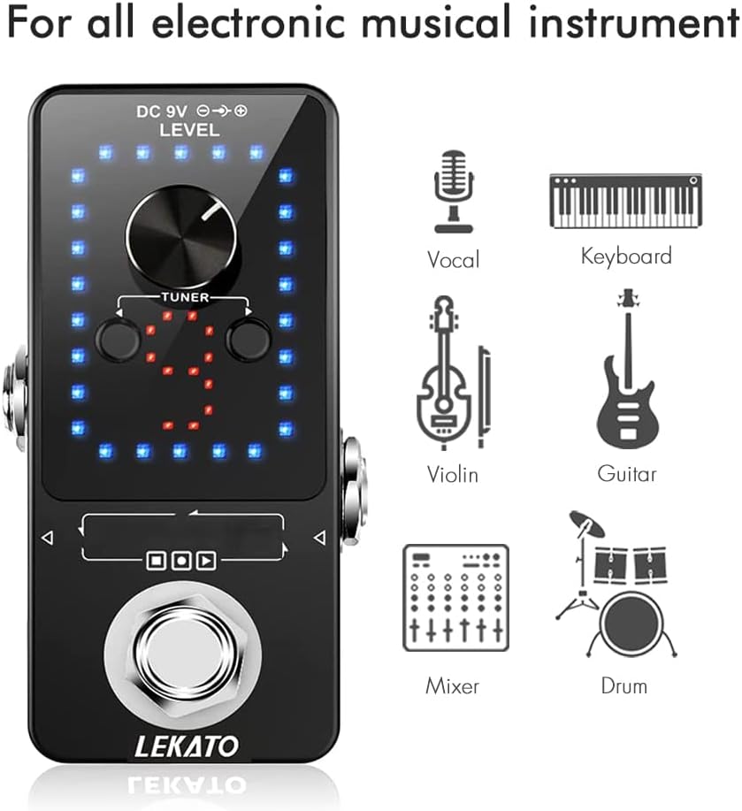 LEKATO Guitar Effect Pedal with External Pedal for Guitar Looper Pedal Tuner Switching, Function Loop Station Loops 9 Loops 40 minutes Record Time, Perfect Collection for Electric Guitar Bass