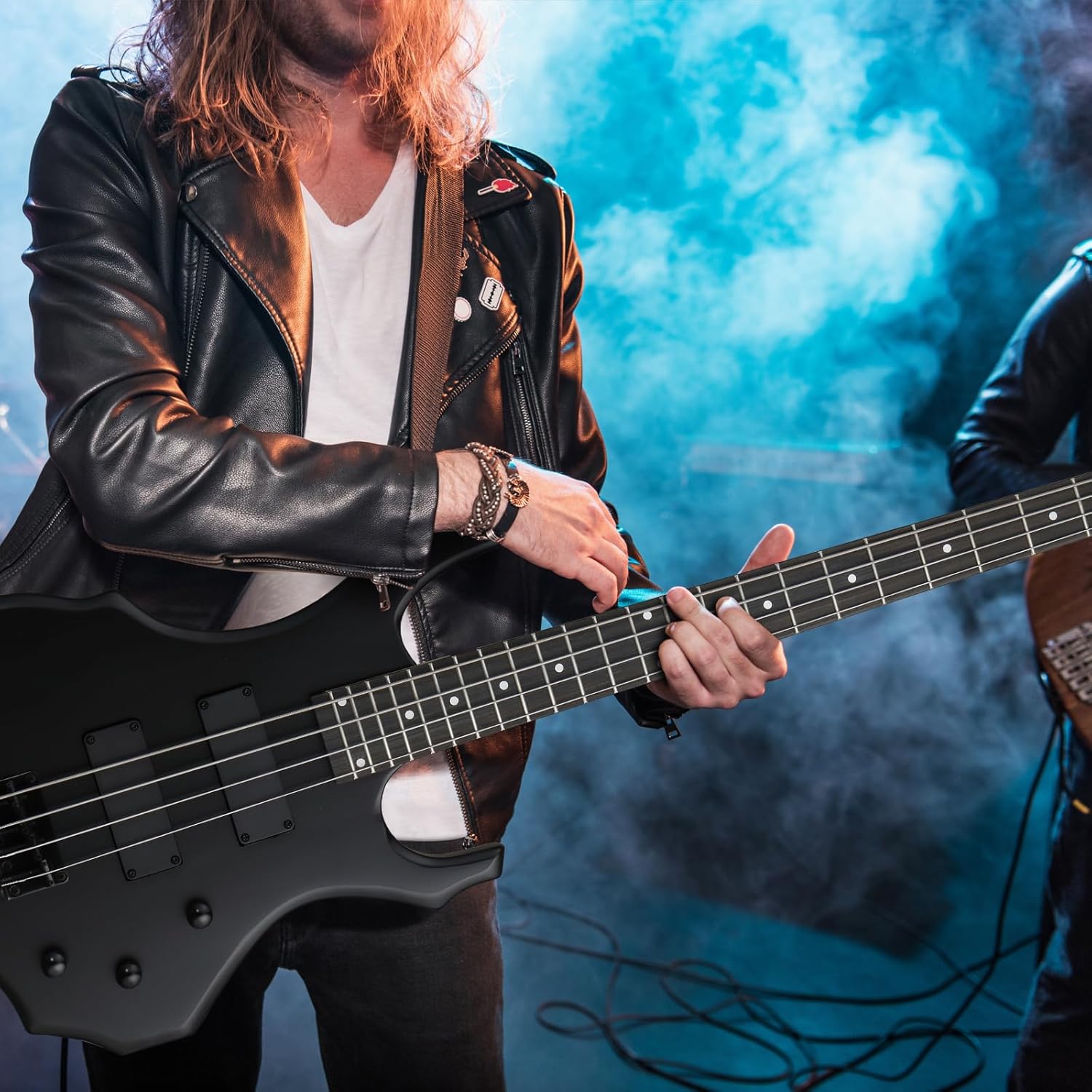 Ktaxon Electric Bass Guitar Burning Fire Style Bass Set with Portable Bass Bag, Premium Cable, Adjustable Guitar Strap, Wrench Tool, Plectrum(Matte Black)