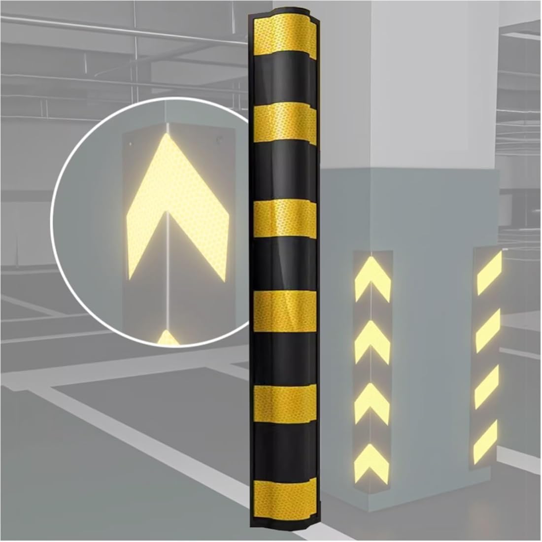 Rubber Wall Corner Guards for Car Front Bumper, Garage Wall Protector Rubber Corner Shield Rubber Safety Bumpers Pole with Yellow Reflective Strip Rubber Corner Guards for Garage Pole (Size : 47.2x3.