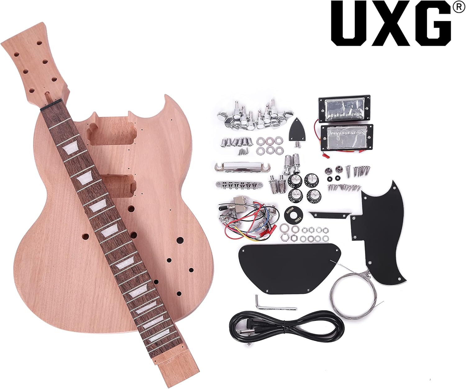 SG Style DIY Electric Guitar Kits,Mahogany Body, Mahogany Neck and Rosewood Fingerboard, H-H Pickup Configuration，Natural