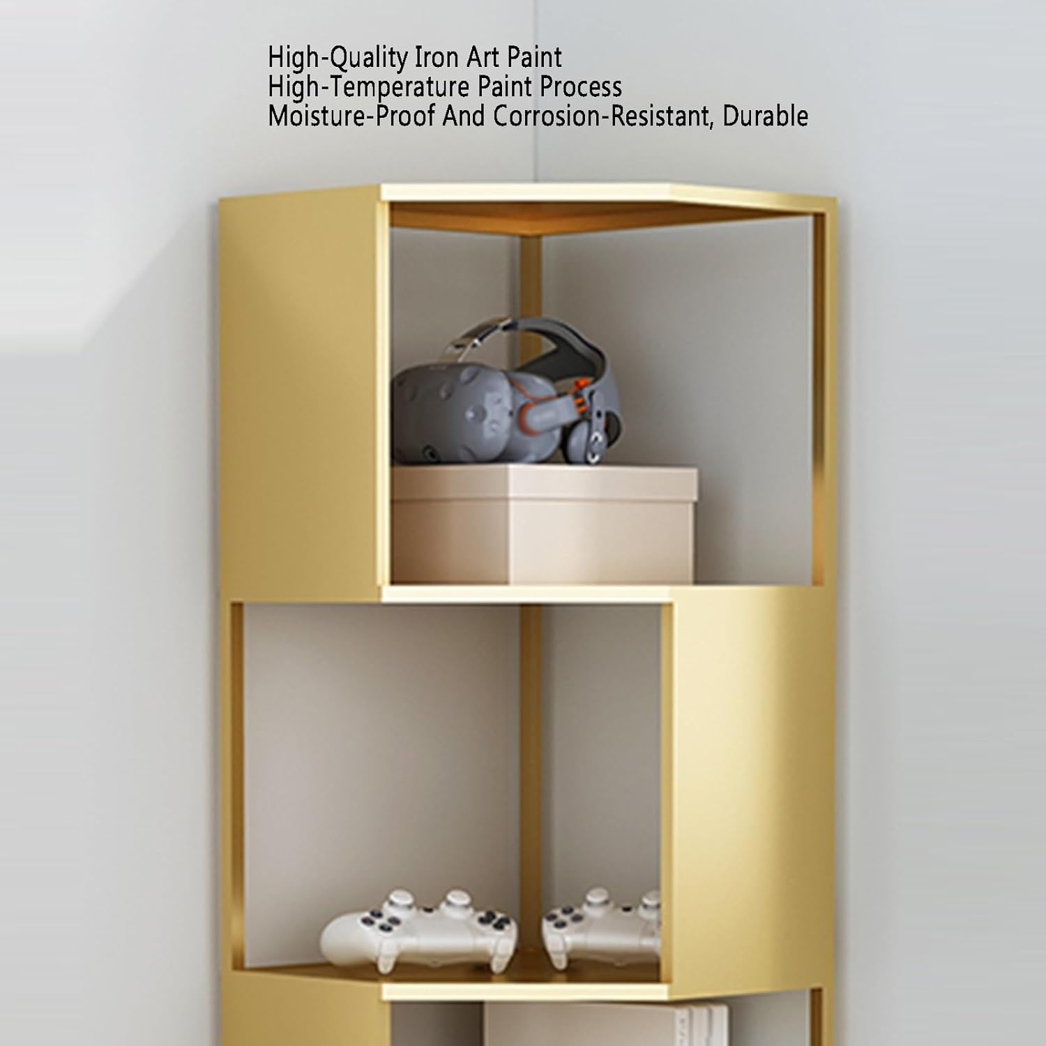 3/4 Layer Corner Bookcase, Industrial Bookshelf,Storage Display Rack, Multi-Layer Storage Rack,for Small Space,Living Room, Office (1PC)(Gold,4tier) (Black 3tier)