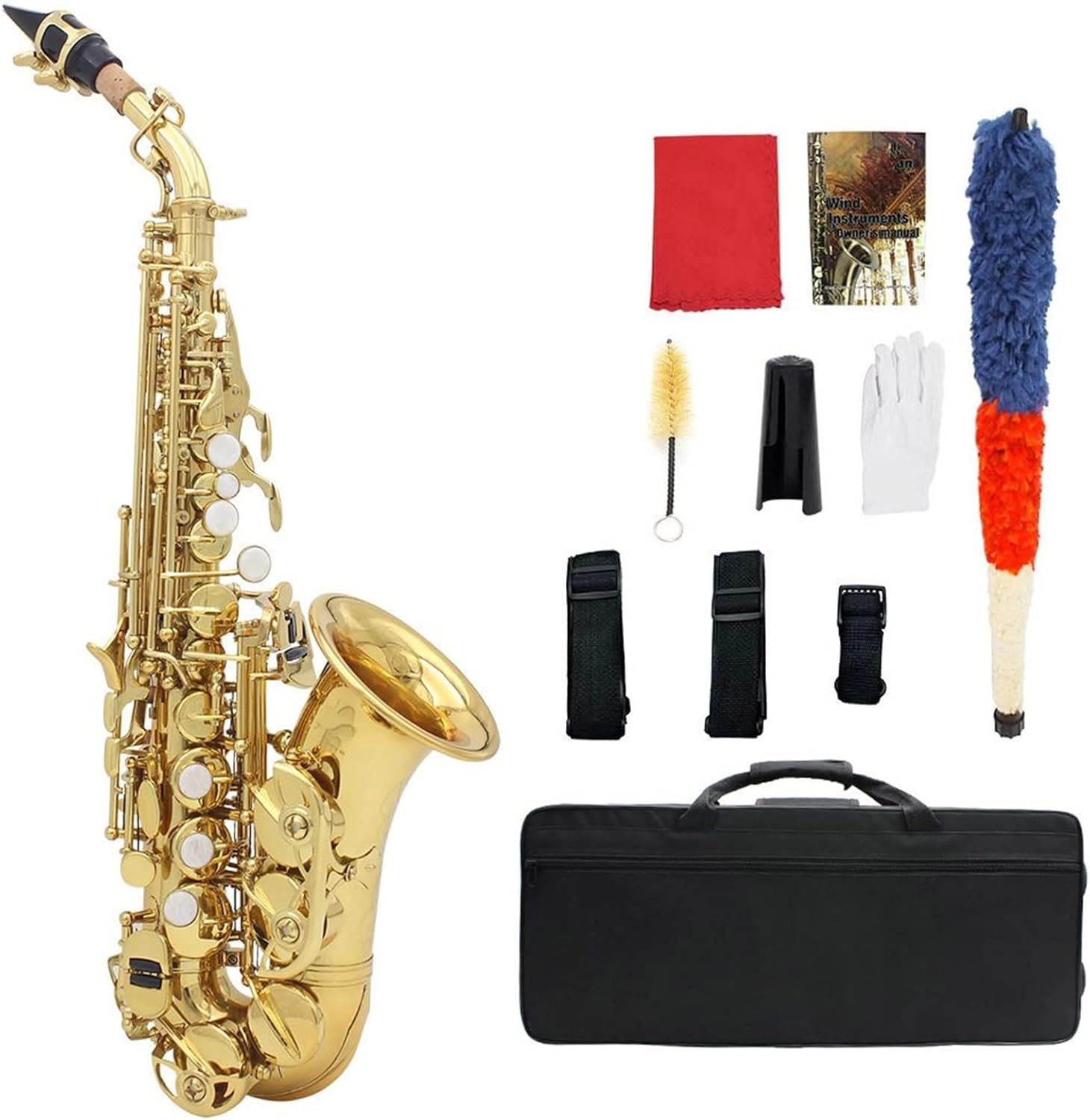 KESHUO Brass Golden Carve Pattern Bb Bend Althorn Saxophone Pearl White Shell Buttons Wind Instrument with Case Brass Sax Beginners Kit (Color : Gold)