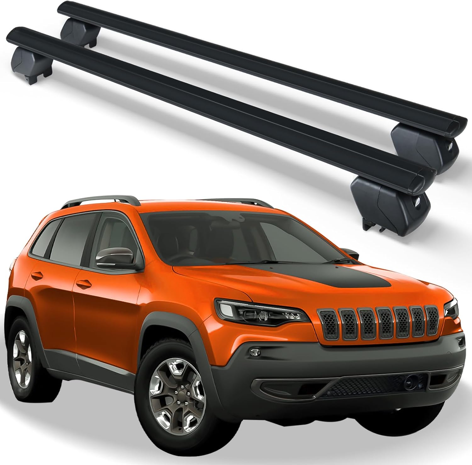 SUORTO Heavy Duty 300 LBS Roof Rack Cross Bars Compatible for 2014-2023 Jeep Cherokee with Side Rails, Lockable & Adjustable Crossbars Cargo Carrier Rooftop Luggage Cars Vehicles Suvs (Black)