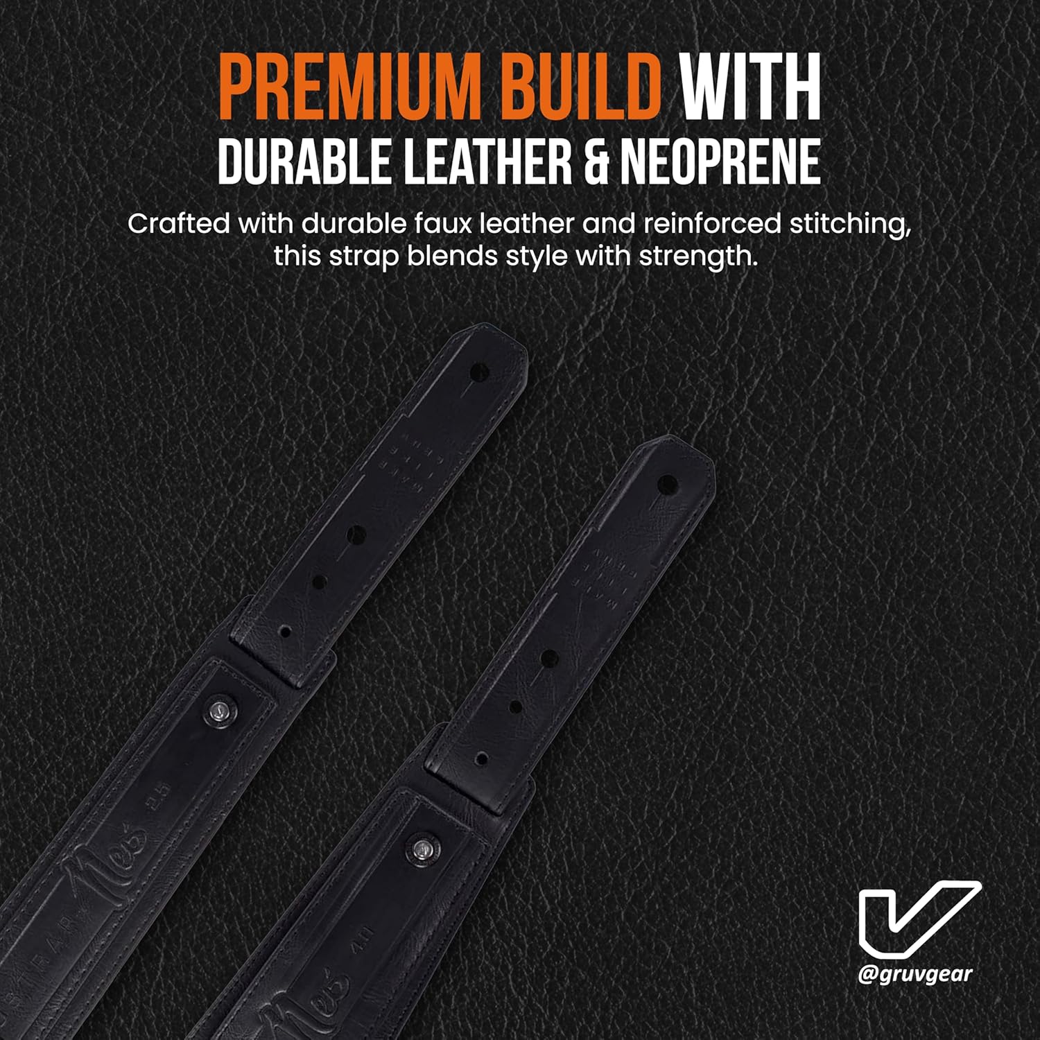 Gruv Gear SoloStrap Neo Padded Faux Leather Guitar Strap with Adjustable Slide Lock System, Thick Neoprene Padding for Heavier Instruments, Comfortable Guitar Belt Anti Bounce Design - Black, 2.5