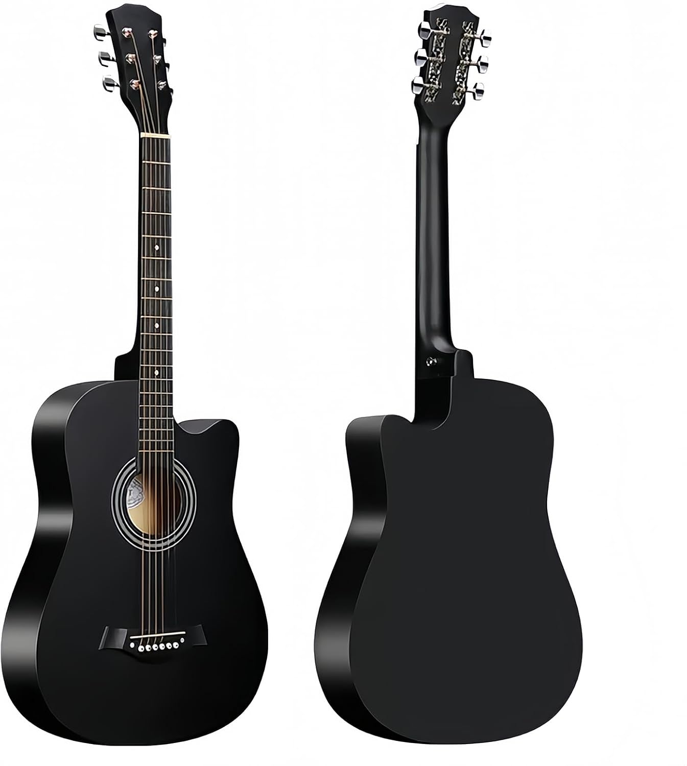 38inch Wood Acoustic Guitar, 6 Steel-String Acoustic Guitar With Guitar Bag, Elementary Tutorial of Folk Guitar for Beginners and Adults. (Black)