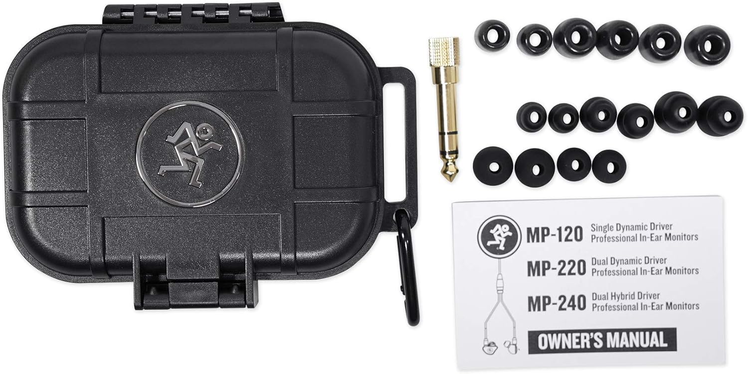Audio Technica ATW-1101/H92-Th System 10 Wireless Beige Headset Mic System Bundle with Mackie MP-120 Single Dynamic Driver Professional in-Ear Monitors with Carry Case
