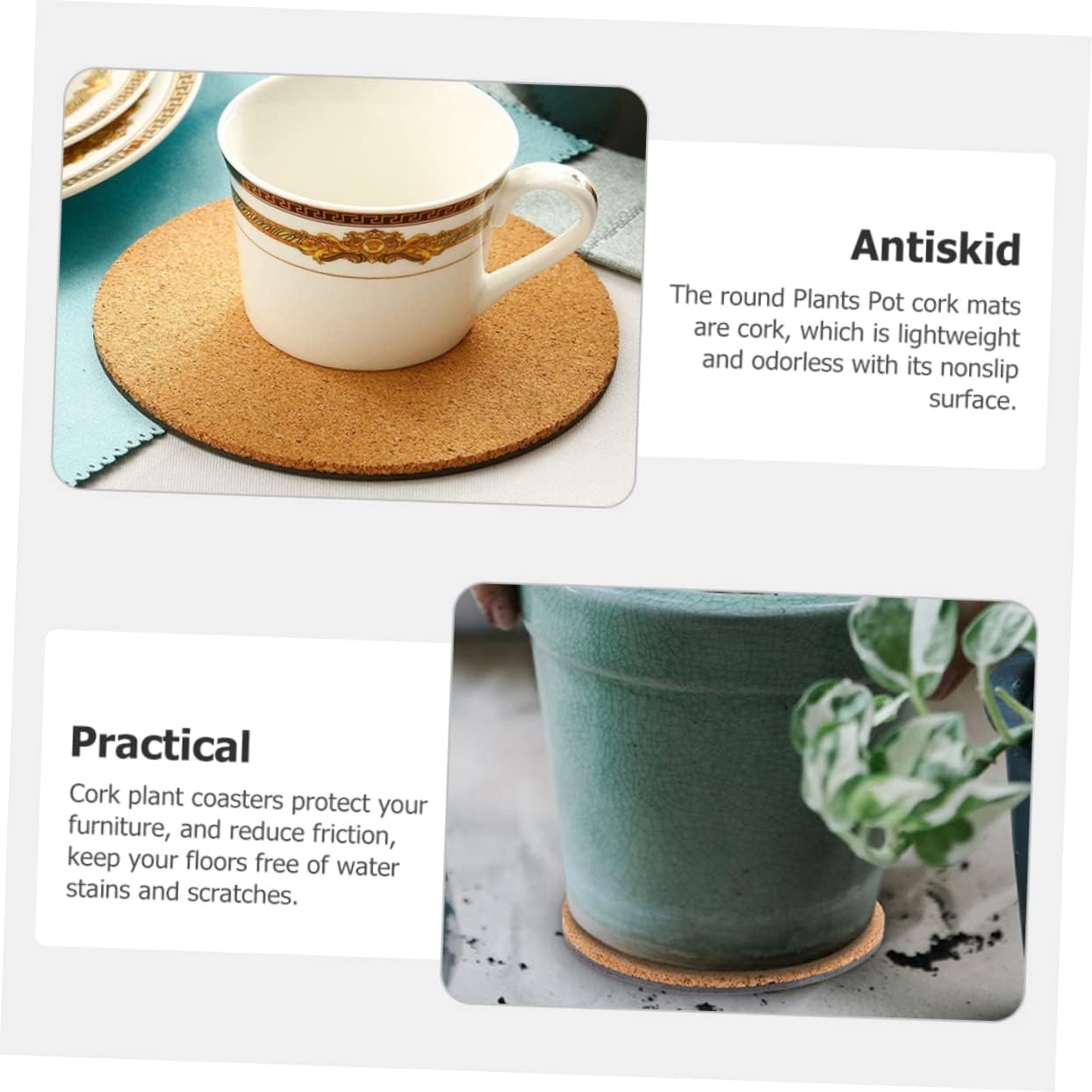 4pcs Cork Planter Mat Cork Planter Pads Flowerpot Bottom Mats DIY Cork Pads DIY Cup Pad Plant Cork Tray Gardening Cork Coaster Round Cork Mat Plant Plate Decorative Cork Coasters