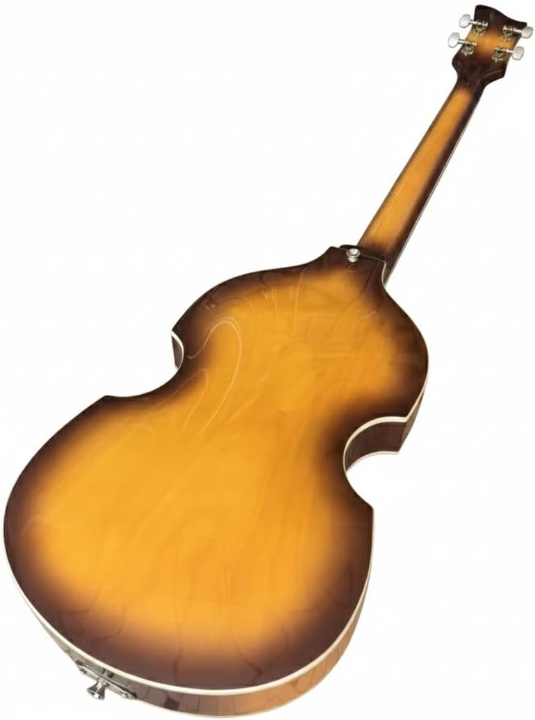 Violin Electric Bass Guitar 4 String 41 Inch Short Scale - Hollow Basswood Body with Flame Maple Appearance & Neck(Brown)