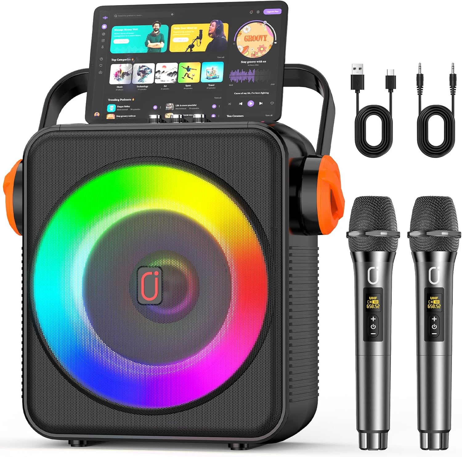 Karaoke Machine with 2 Microphones, Portable Bluetooth 5.3 Karaoke Speaker for Adults, PA System with Echo Adjustment for Outdoor Events, Gatherings and Parties, Stage Subwoofers (80W)