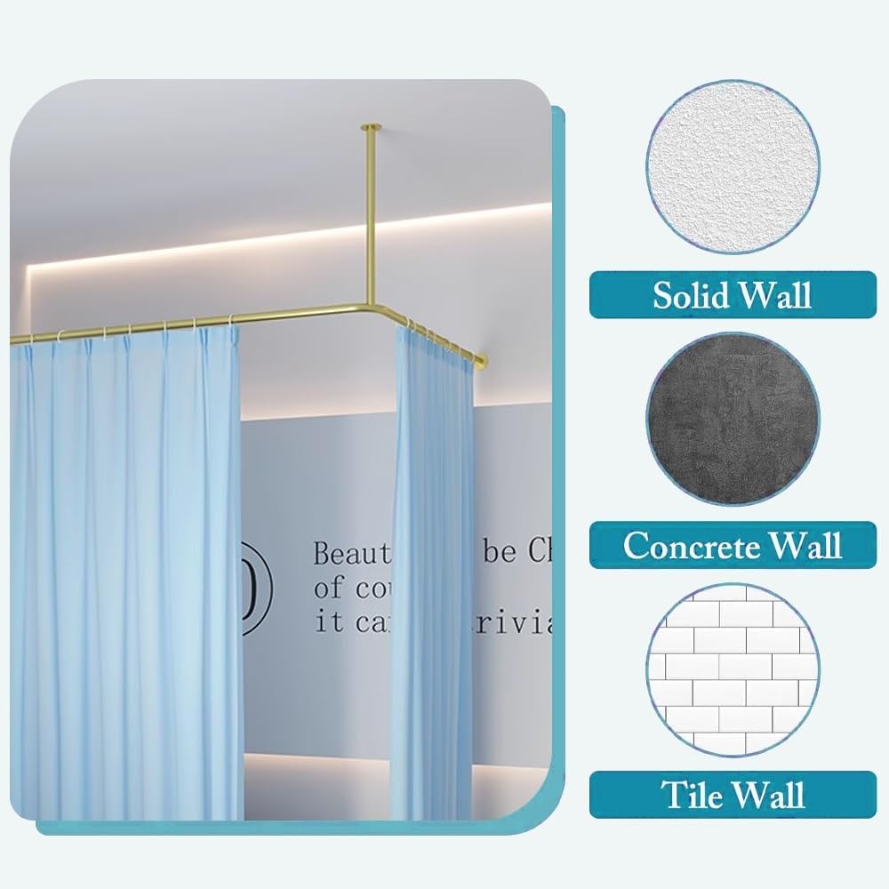 Room Divider Curtain, Beauty Salon Curtain Rod, L Shaped Privacy Partition Curtains Rod, Wall Mount Corner Room Dividers for Bedroom, Fitting Room, SPA(White)