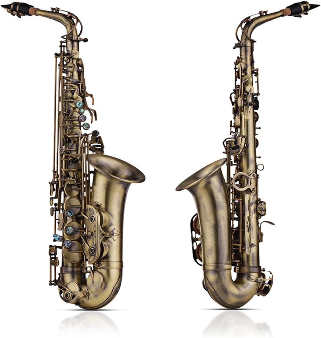 KESHUO High Grade Antique Finish EB E-Flat Alto Saxophone Sax Shell Key Carve Pattern Woodwind Instrument with Case Gloves Brass Sax Beginners Kit