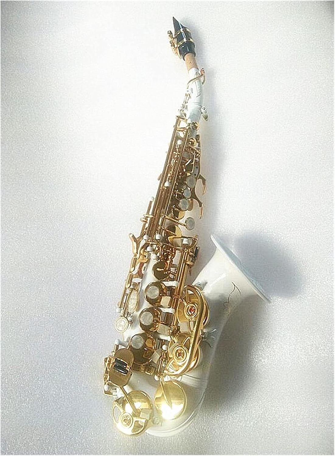 Sax Beginners Kit Brass B White Soprano Saxophone Gold Key Curved Soprano Sax with Hard Cases Complete Fittings Wind Instrument