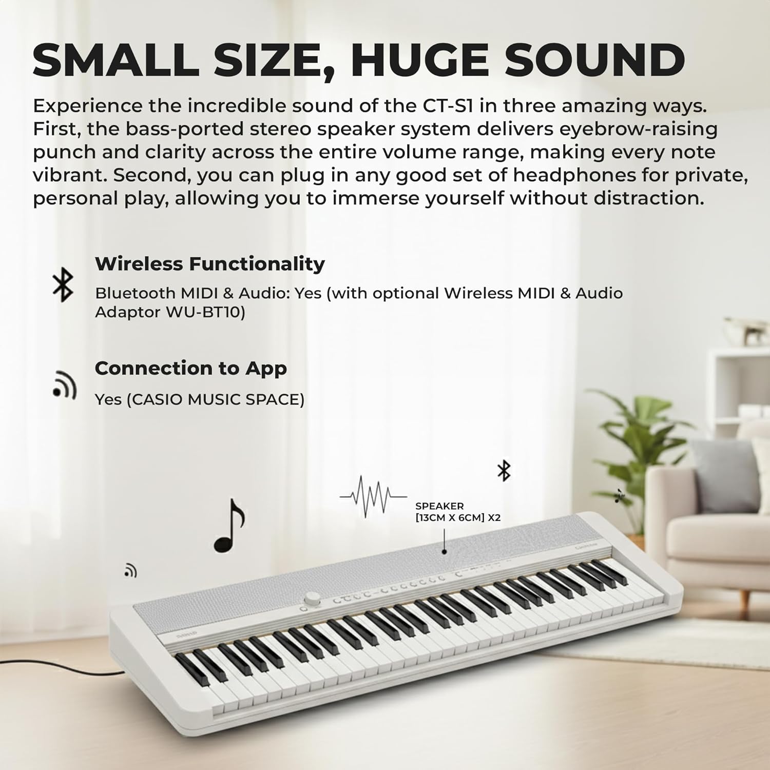 Casio CT-S1 Casiotone 61-Key Portable Keyboard - White Bundle with Adjustable Stand, Bench, Sustain Pedal, Headphones, Instructional Book, Instructional DVD, and Austin Bazaar Polishing Cloth