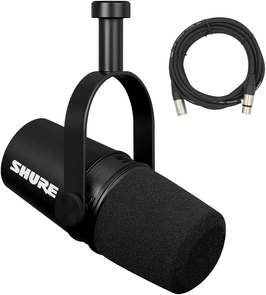 Shure MV7X XLR Podcast Microphone with XLR Cable - Dynamic Mic for Podcasting & Vocal Recording, Voice-Isolating Technology, All Metal Construction, Mic Stand Compatible, Optimized Frequency - Black