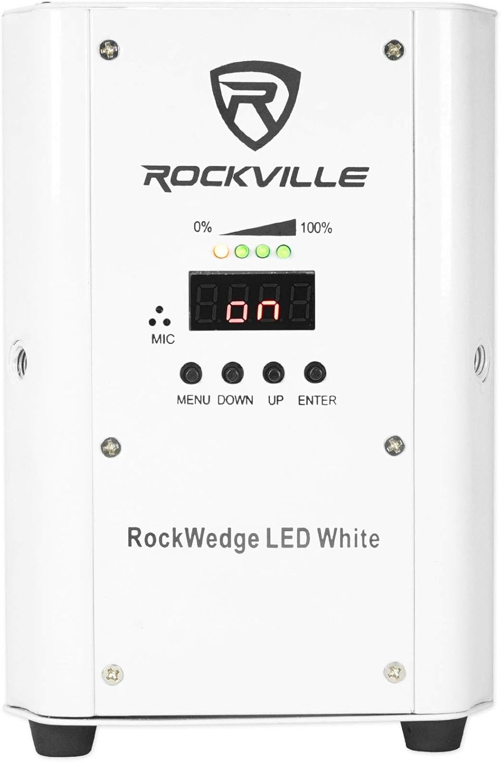 Rockville RockWedge LED Bundle: (4) RGBWA and UV Rechargeable Wireless DMX Par Wash Up-Lights, ROCKFORCE W2 192 Channel Lighting Controller, White, 5-Items