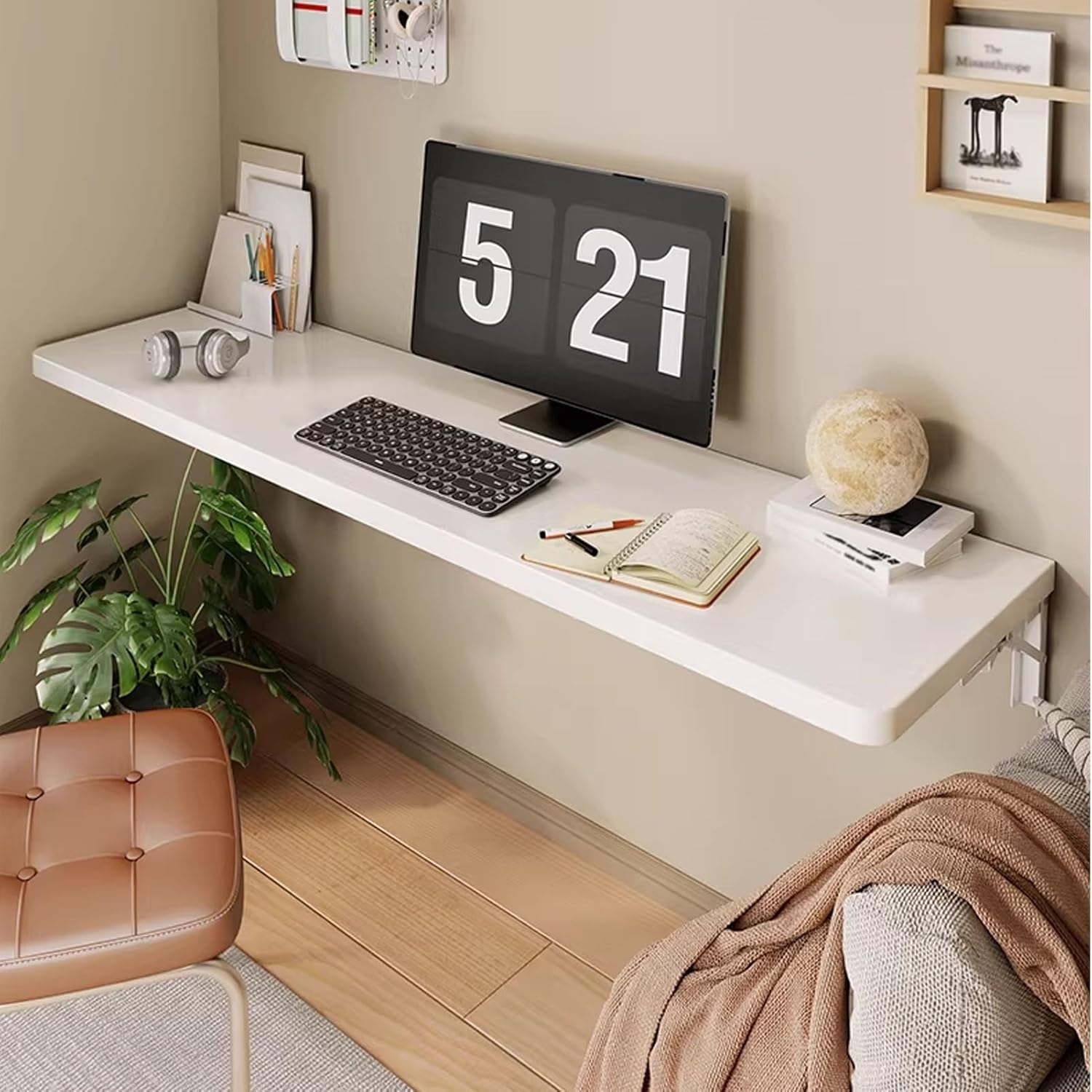 JKGHK Wall Mounted Radiator Shelf, 90° Foldable Radiator Covers for Home, Floating Over Radiators Cover Storage Table with Shelf Brackets, for Home, Dining, Office(White,47x16in/120x40cm)