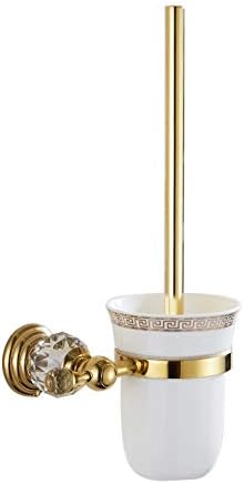 Toilet Brush Holder Wall Mounted Brass with Crystal Ceramic Cup White Brush Golden Bath Brush Bathroom Accessories