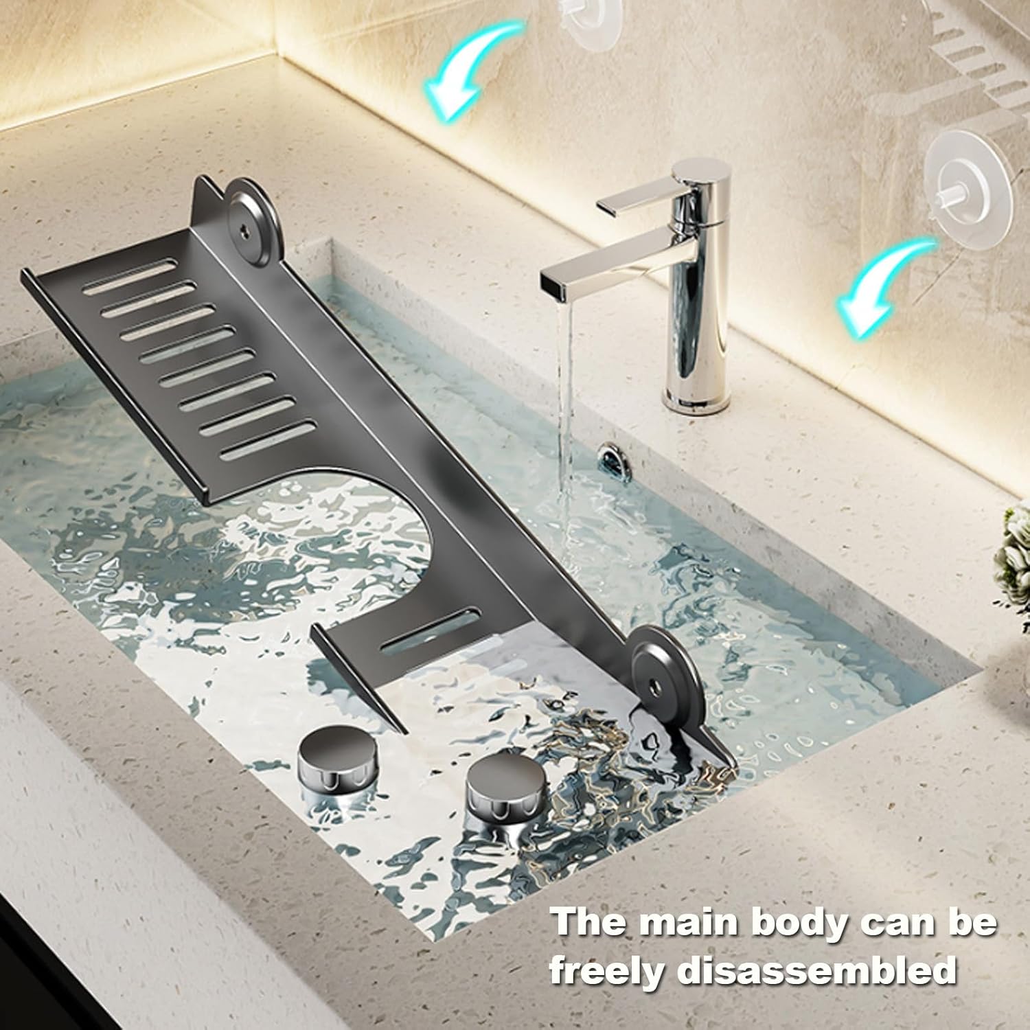 Strong Suction Cup Holder, No Drill Wall Mount Shelf for Bathroom Sink, Adhesive Vanity Organizer for Soap Dispenser, Toothbrush, Lotions,60cm