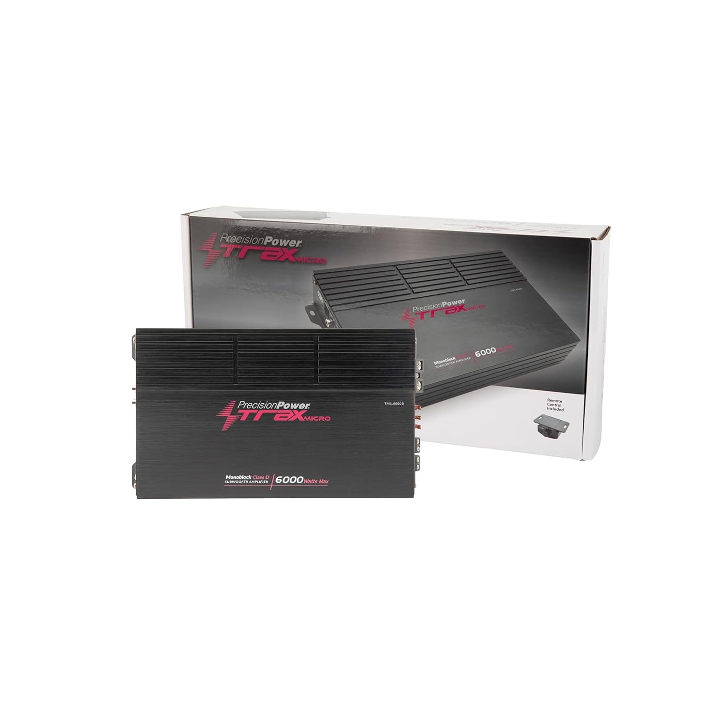 Precision Power Trax Micro Monoblock Class D Car Stereo Amplifier TM1.6000D – 6000W Single Channel Digital Subwoofer Amp with Wired Bass Control & High-Level Inputs for Powerful Audio