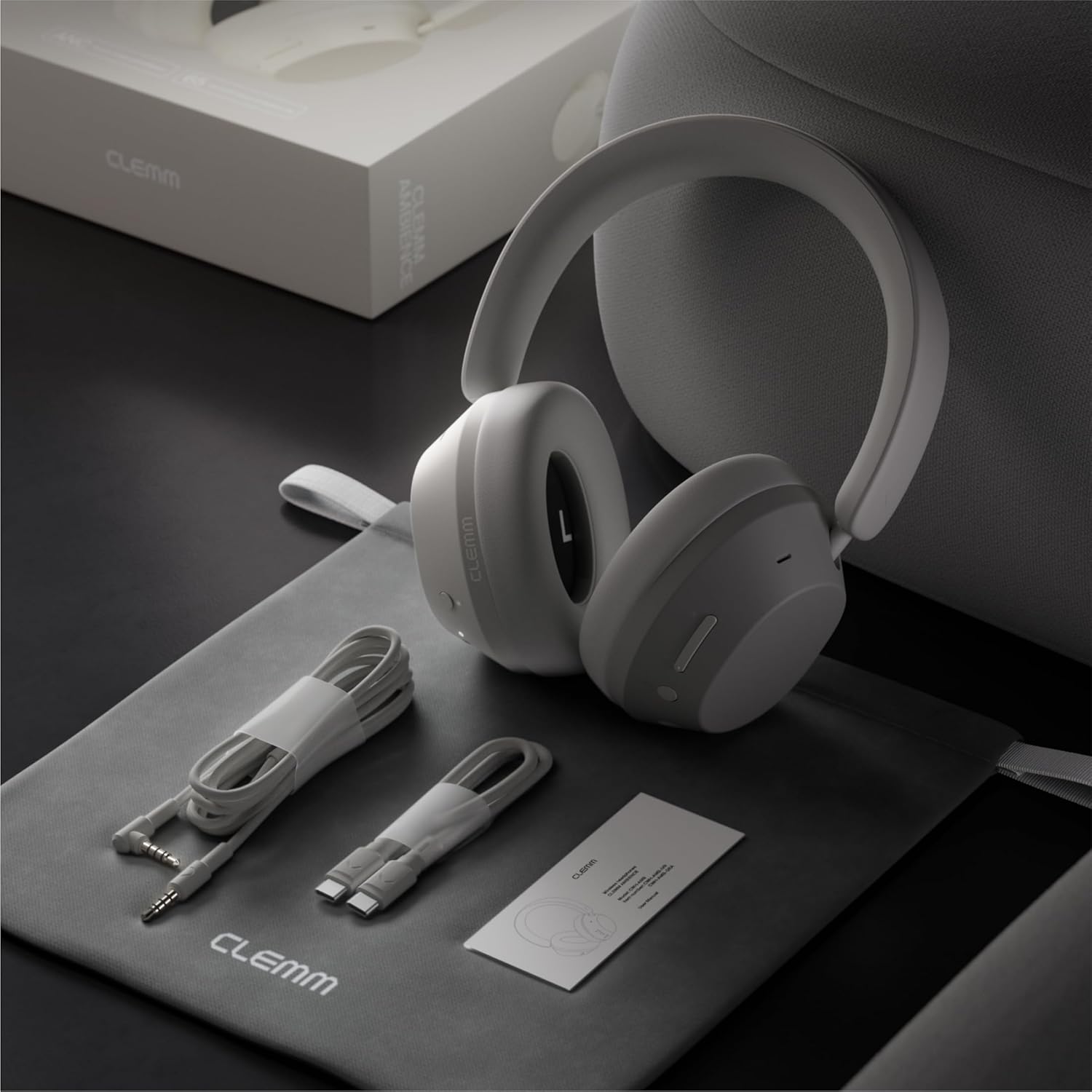 Clemm Ambience Over-Ear Headphones with Microphone, Noise Cancelling and Transparency Mode, 65H Playtime, Memory Foam, Ivory