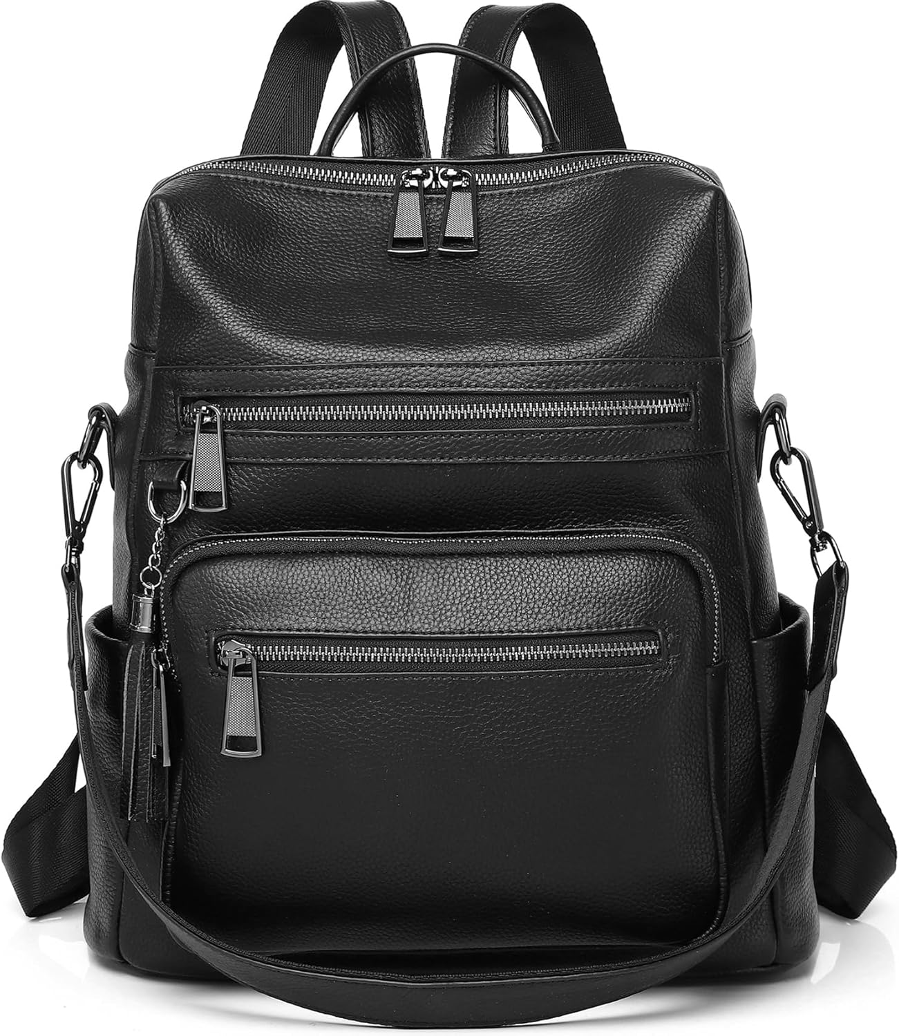 Genuine Leather Backpack Purse For Women Black Real Soft Leather Fashion Designer Convertible Ladies Shoulder Bag