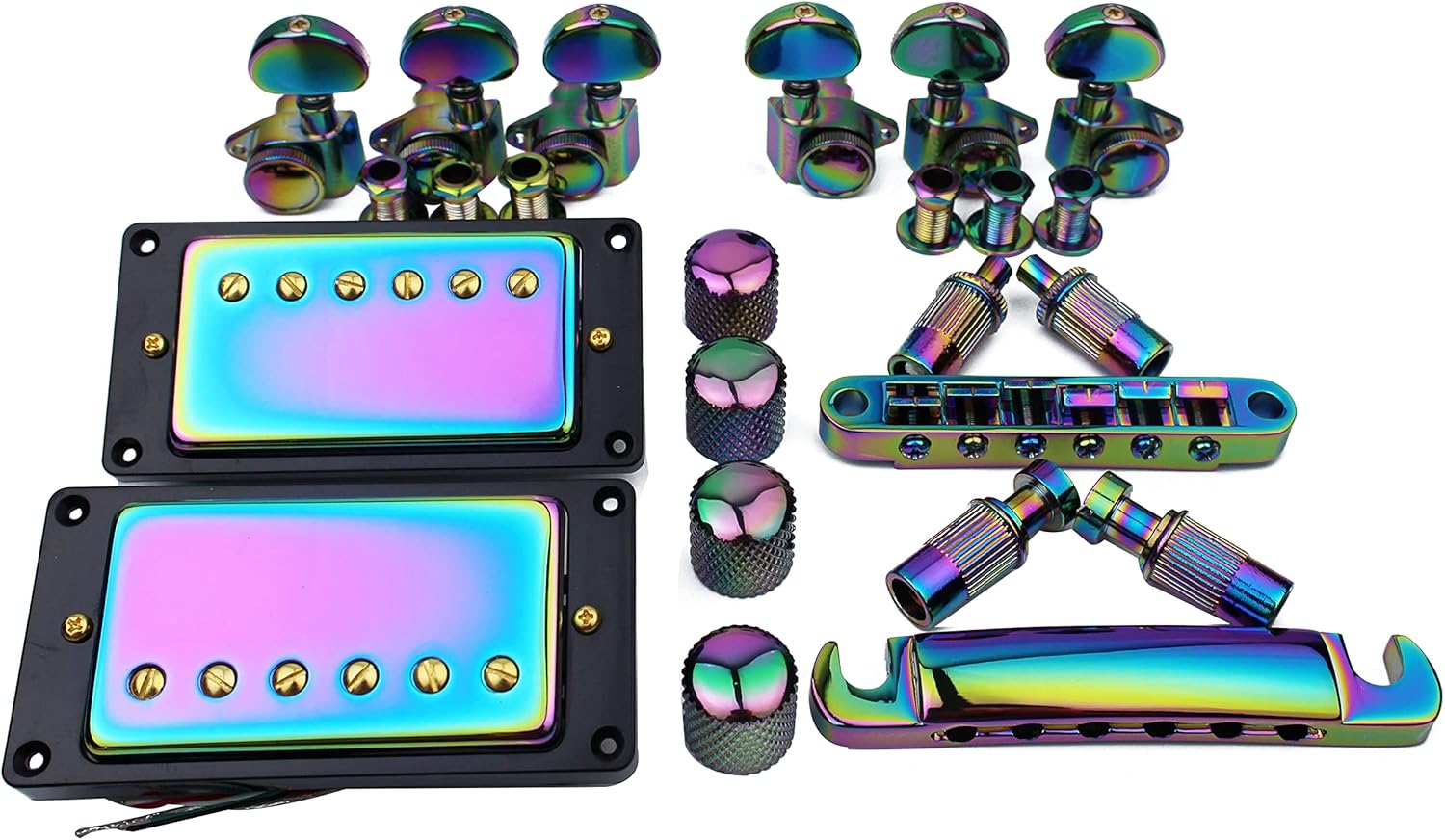 Guyker Rainbow Electric Guitar Accessories Set, Locking Tuners + Pickups + Potentiometer Knobs + Tune-O-Matic Bridge & Tailpiece, Compatible with Les Paul LP Guitar