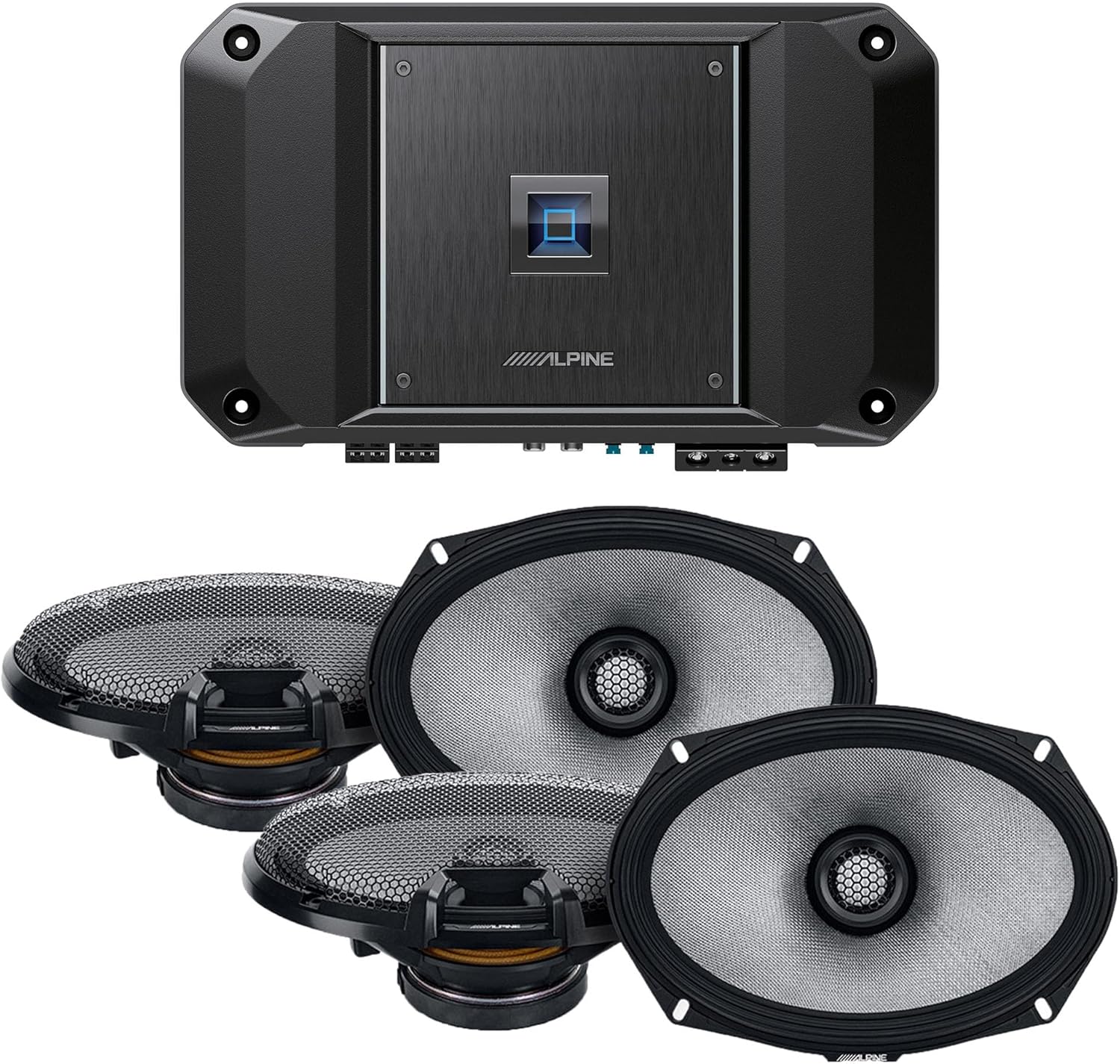 Alpine R2-A60F Type R 600 Watt 4-Channel Amplifier with 2 Pairs R2-S69Type R 6x9 Coax and Wiring Kit